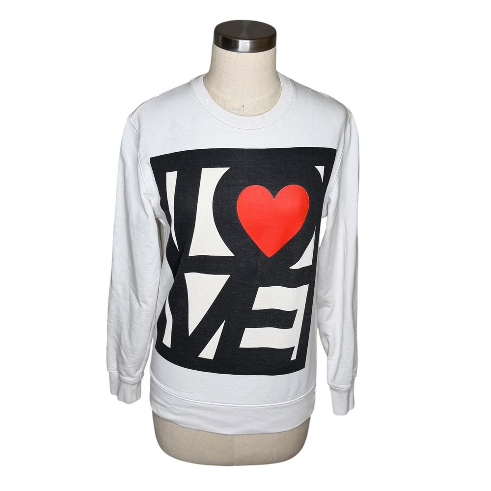 LOVE MOSCHINO Sweatshirt White Graphic Heart Print Women's Small FLAWED